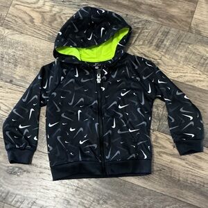 Nike Kids Black Hoodie with White and Gray Swooshes